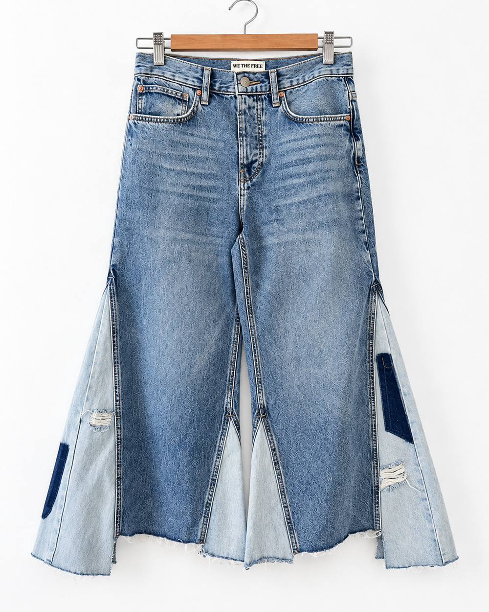 Free People We The Free Ripple Wide Leg Cropped Jeans Size 26 Patchwork